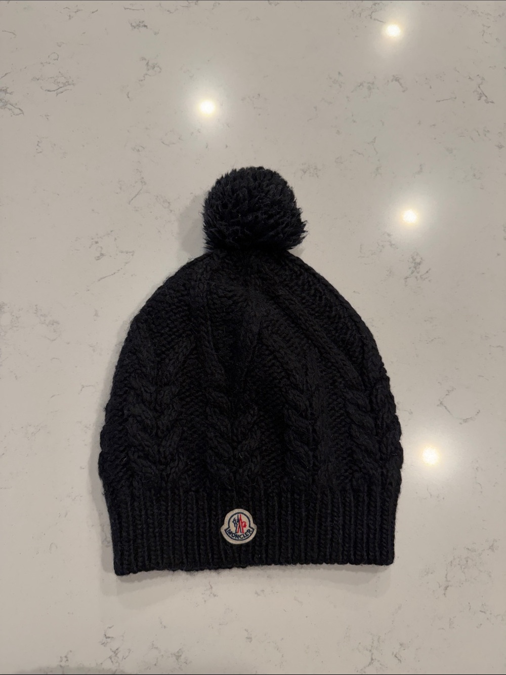 Moncler Black Cable-Knit Pom Pom Beanie
